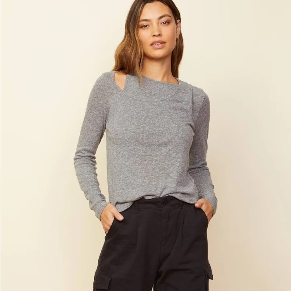 Monrow Grey Cut Out Long Sleeve Top